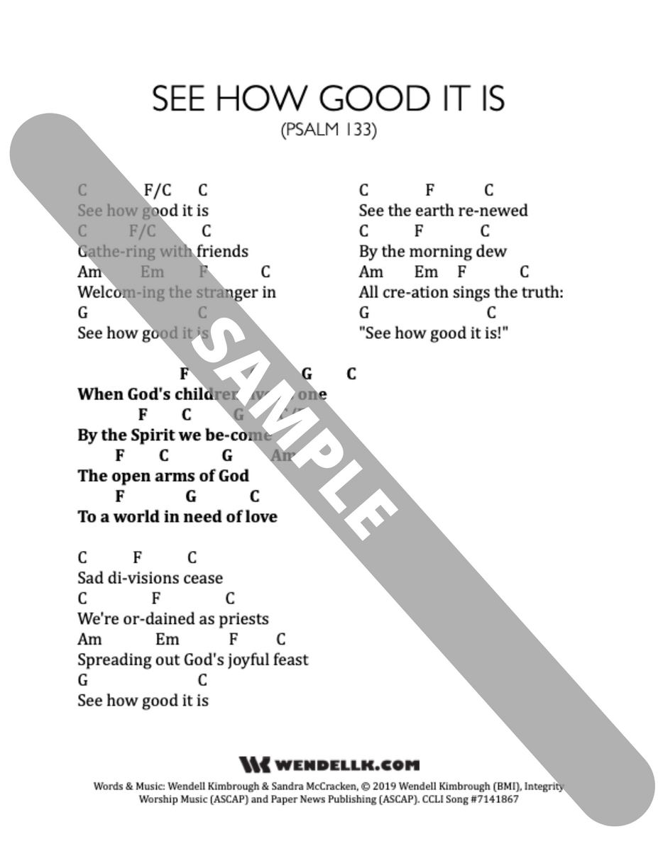 See How Good It Is (Psalm 133) Chords and Lead sheets Digital Downlo