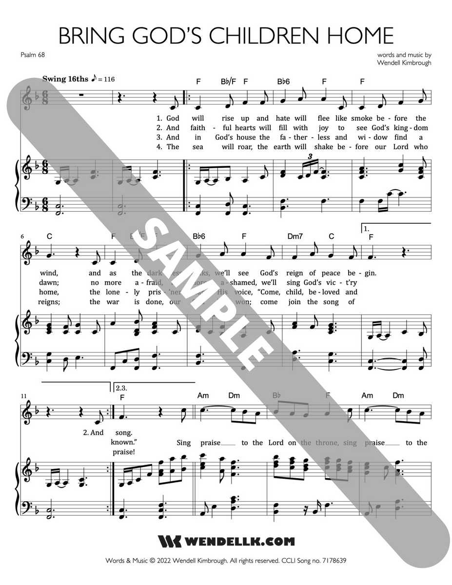 Bring God's Children Home (Psalm 68) piano accompaniment, capo charts ...