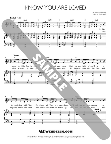 Know You Are Loved (Prayer of Humble Access) piano accompaniment, chord charts, lead sheet
