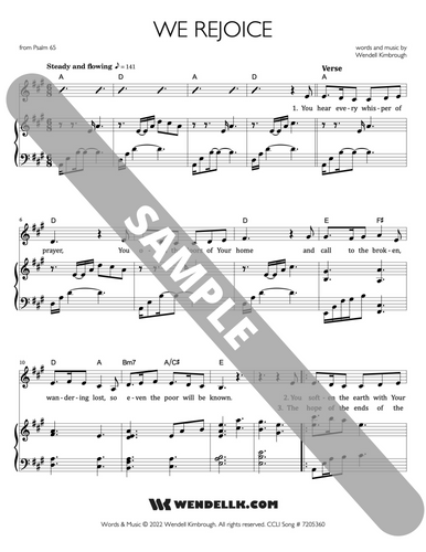 We Rejoice (Psalm 65) piano accompaniment, capo charts, lead sheet