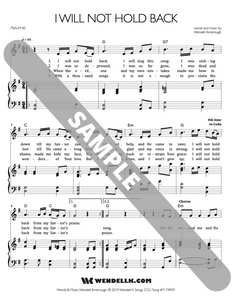 I Will Not Hold Back (Psalm 40) piano accompaniment, chord chart, lead sheet