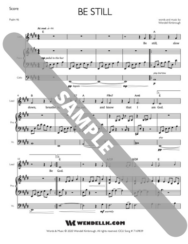 Be Still (Psalm 46) lead sheet, chords, piano and cello score - digital download