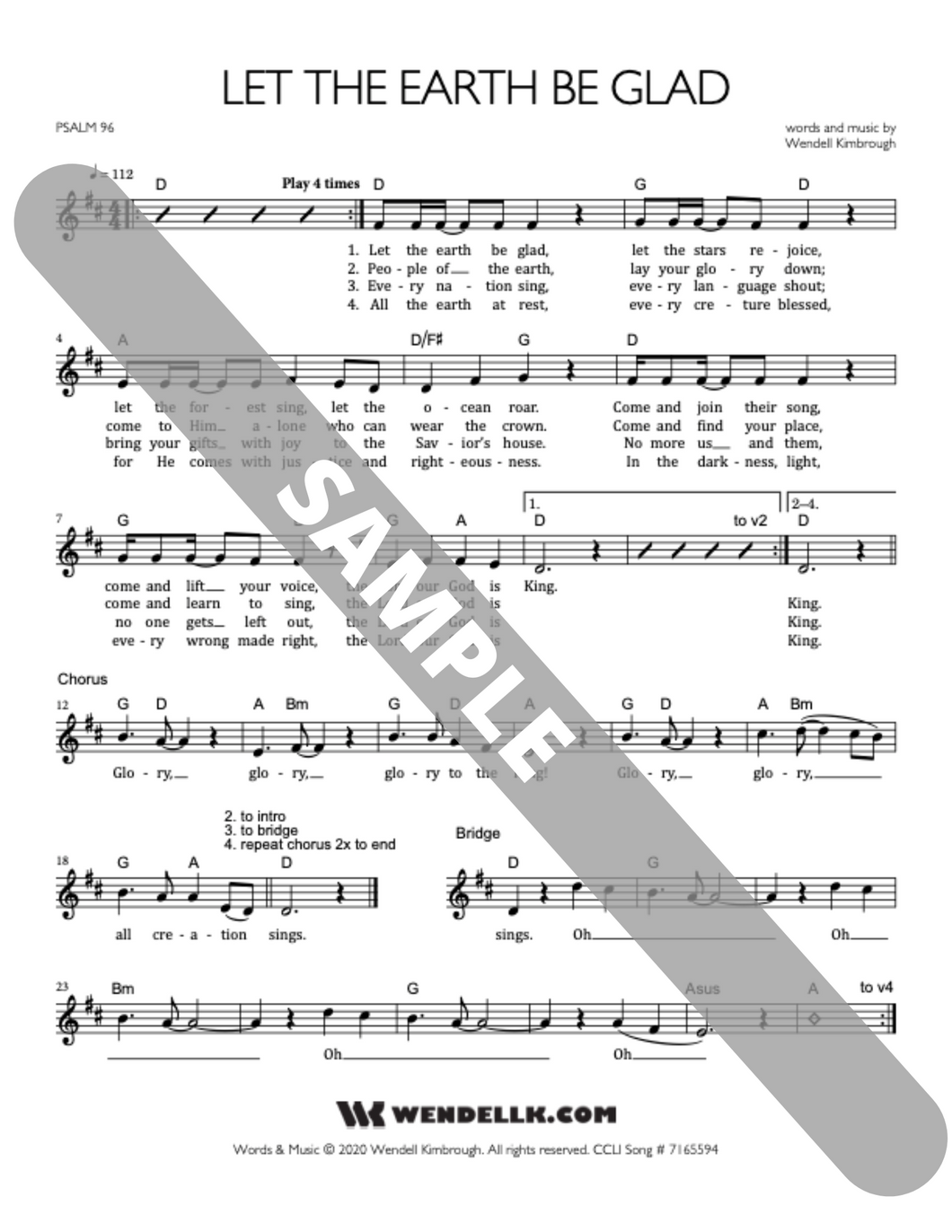 Let the Earth Be Glad (Psalm 96) chart and lead sheet - Digital Download